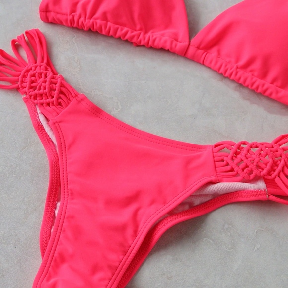 Neon Red Macrame Triangle Bikini Set - Picture 7 of 8